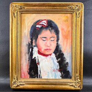 Original Oil Painting On Canvas DAY DREAM Native American Girl by Gary White
